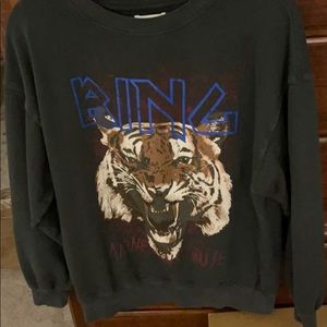 Anine Bing Black Sweater with Blue and Brown Tiger Print